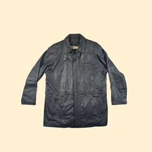 1990s black leather jacket by Prestige, size XLT vintage mens leather coat